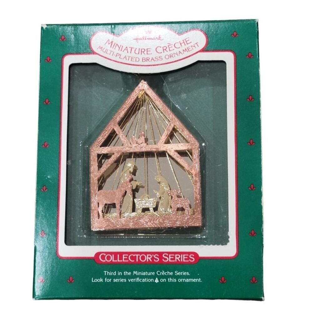 Vintage Hallmark 1987 Miniature Creche Multi-Plated Brass Nativity Ornament